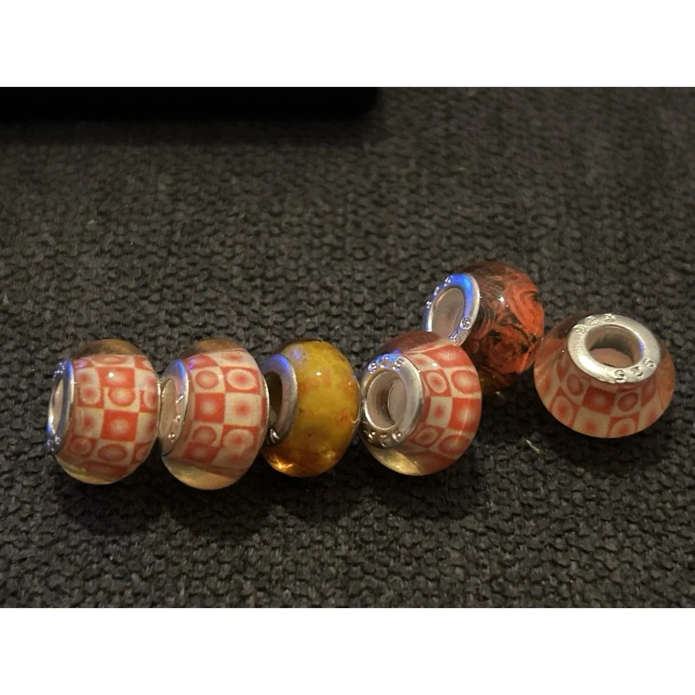 Lot of 6 Sterling Silver Core Bracelet Charm Beads Lampwork Glass Style 925 4